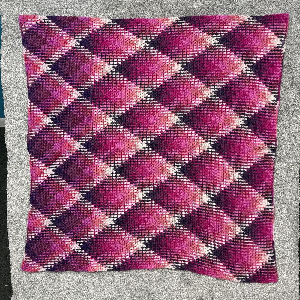 Vintage 70s Handmade Needlepoint Throw Blanket 43x 42 Grandmacore Cottagecore